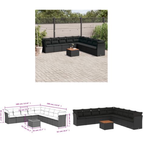 Salon de jardin 10 pcs avec coussins noir résine tressée - Salon De Jardin - Mobilier Extérieur - Salon D'extérieur - Set De Salon - Chaise Longue - Home & Living