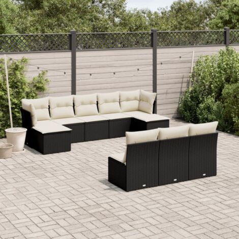 Salon de jardin 10 pcs avec coussins noir résine tressée vidaXL