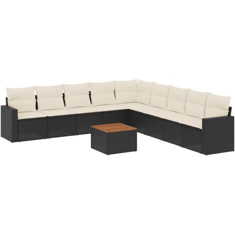 Salon de jardin 10 pcs avec coussins noir résine tressée vidaXL
