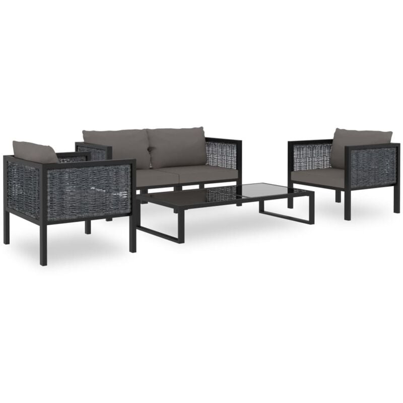 Salon de jardin 5 pcs avec coussins résine tressée anthracite Vidaxl