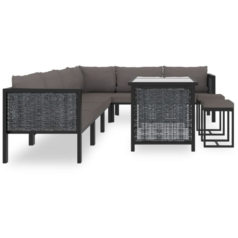Salon de jardin 9 pcs avec coussins Résine tressée Anthracite - Vidaxl