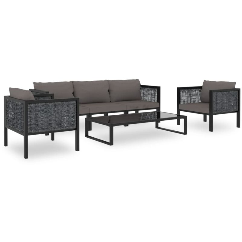 Salon de jardin 6 pcs avec coussins résine tressée anthracite