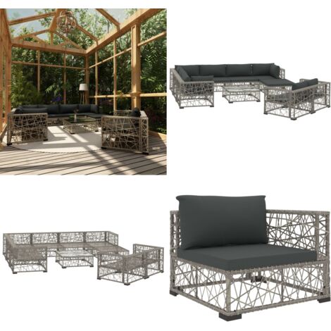 Salon de jardin 10 pcs avec coussins Résine tressée Gris - Salon De Jardin - Meubles De Jardin - Salon Extérieur - Set De Salon - Canapé Rotin - Home & Living