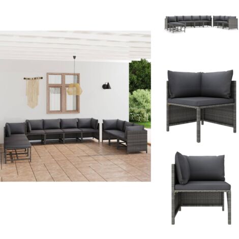 Salon de jardin 10 pcs avec coussins Résine tressée Gris - Salon De Jardin - Mobilier De Jardin - Ensemble De Salon - Meubles De Jardin - Résine Tressée