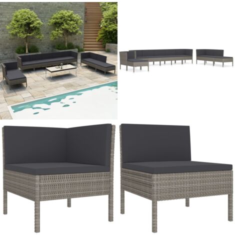 Salon de jardin 10 pcs avec coussins Résine tressée Gris - Salon De Jardin - Mobilier De Jardin - Ensemble De Salon - Meubles De Jardin - Terrasse - Home & Living