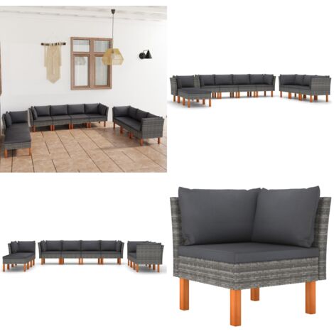 Salon de jardin 10 pcs avec coussins Résine tressée Gris - Salon De Jardin - Mobilier De Jardin - Set De Salon De Jardin - Canapé D'extérieur - Chaise Longue - Home & Living