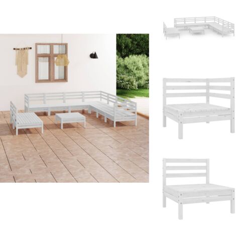 Salon de jardin 10 pcs Bois de pin massif Blanc - Salon De Jardin - Ensemble De Salon De Jardin - Fauteuil De Jardin - Table Basse - Bois De Pin