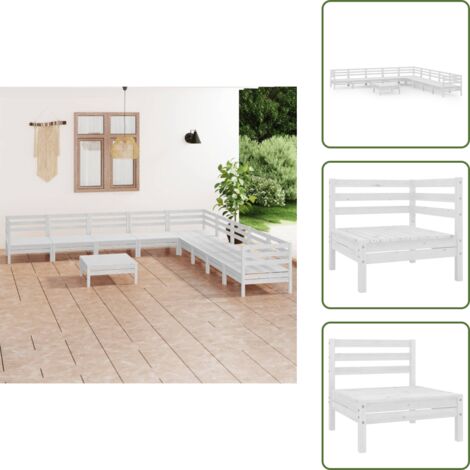 Salon de jardin 10 pcs Bois de pin massif Blanc - Salon De Jardin - Ensemble De Salon De Jardin - Fauteuil De Jardin - Table Basse - Bois De Pin