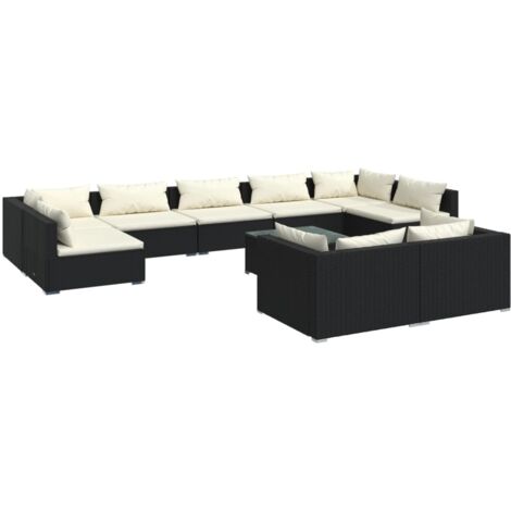Salon de jardin 10 pcs Contemporain, Ensemble repas de jardin, avec coussins Noir Résine tressée OIB4950E