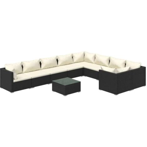 Salon de jardin 10 pcs Contemporain, Ensemble repas de jardin, avec coussins Résine tressée Noir OIB9526E