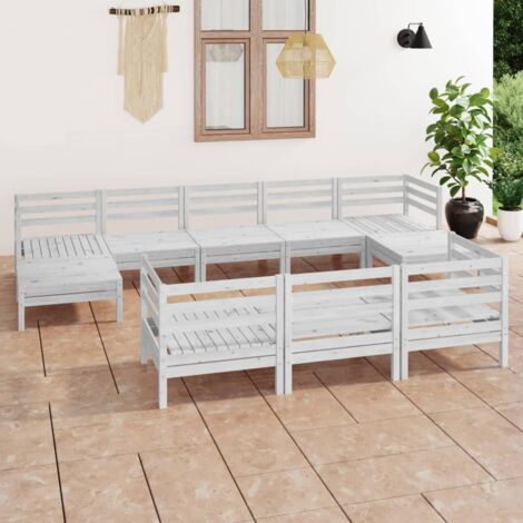 Salon de jardin 10 pcs Ensemble Table et Chaise de Jardin - Blanc Bois de pin massif BV441170 - BonneVie