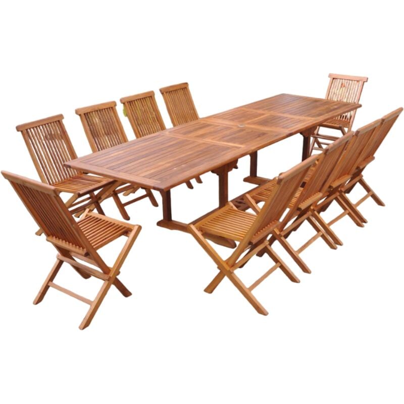 LUBOK - salon de jardin extensible avec table rectangle 10 places en teck huilé