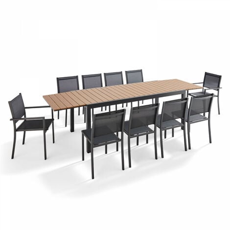 Salon de jardin 10 places, 8 chaises et 2 fauteuils en aluminium