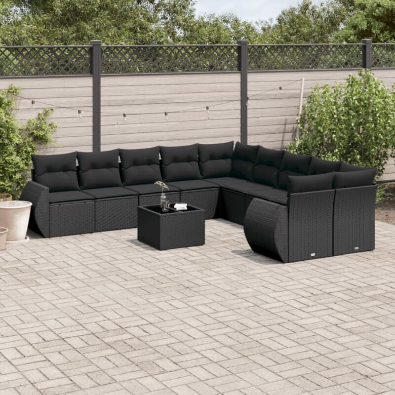 Vidaxl - Salon de jardin 11 pcs avec coussins noir résine tressée