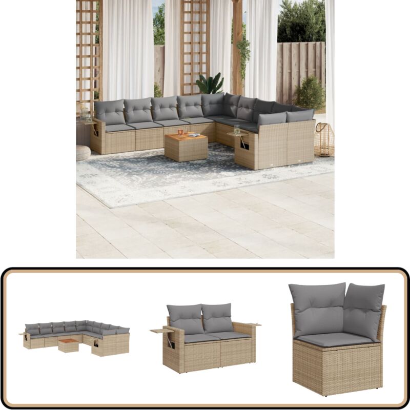 Salon de jardin 11 pcs avec coussins beige résine tressée - Ensemble Salon De Jardin - Meuble Extérieur - Canapé Jardin - Set Salon - Fauteuil Jardin