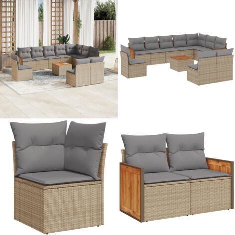 Salon de jardin 11 pcs avec coussins beige résine tressée - Ensemble Salon De Jardin - Meuble Extérieur - Mobilier De Jardin - Chaise Longue - Set Salon - Home & Living