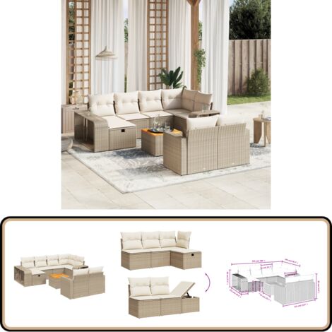 Salon de jardin 11 pcs avec coussins beige résine tressée - Ensemble Salon De Jardin - Mobilier De Jardin - Canapé Extérieur - Set De Jardin - Chaise Lounge