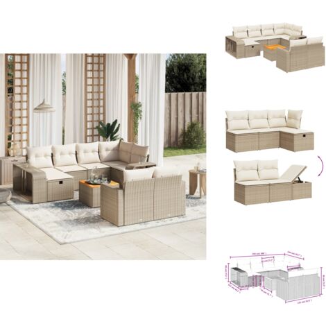 Salon de jardin 11 pcs avec coussins beige résine tressée - Ensemble Salon De Jardin - Mobilier De Jardin - Canapé Extérieur - Set De Jardin - Chaise Lounge