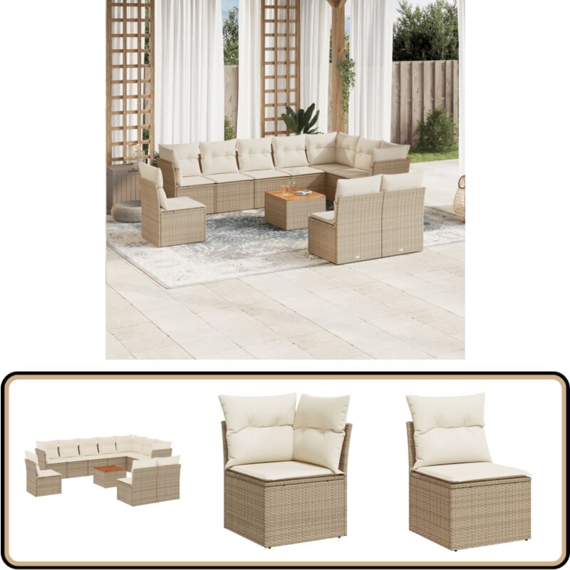 Salon de jardin 11 pcs avec coussins beige résine tressée - Ensemble Salon Jardin - Mobilier Extérieur - Canapé Jardin - Set Salon De Jardin - Résine