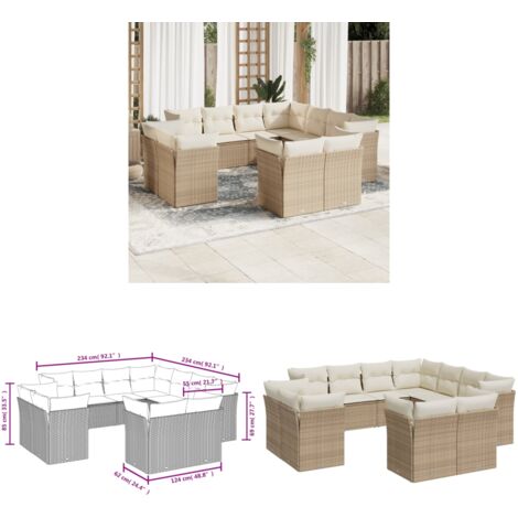 Salon de jardin 11 pcs avec coussins beige résine tressée - Salon De Jardin - Canapé Extérieur - Meuble De Jardin - Ensemble Salon De Jardin - Mobilier De Jardin - Home & Living