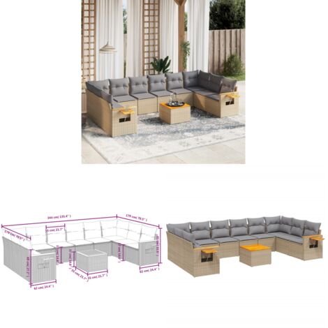 Salon de jardin 11 pcs avec coussins beige résine tressée - Salon De Jardin - Canapé Extérieur - Mobilier De Jardin - Set Salon De Jardin - Résine Tressée - Home & Living