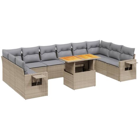 Salon de jardin 11 pcs avec coussins beige résine tressée vidaXL