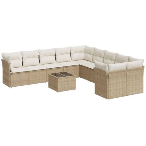 Salon de jardin 11 pcs avec coussins beige résine tressée vidaXL