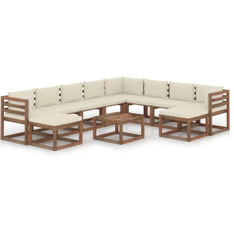 Salon de jardin 11 pcs avec coussins Crème