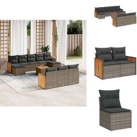 Salon de jardin 11 pcs avec coussins gris résine tressée - Ensemble Salon De Jardin - Meuble De Jardin - Mobilier Extérieur - Chaise Longue - Set Salon De Jardin