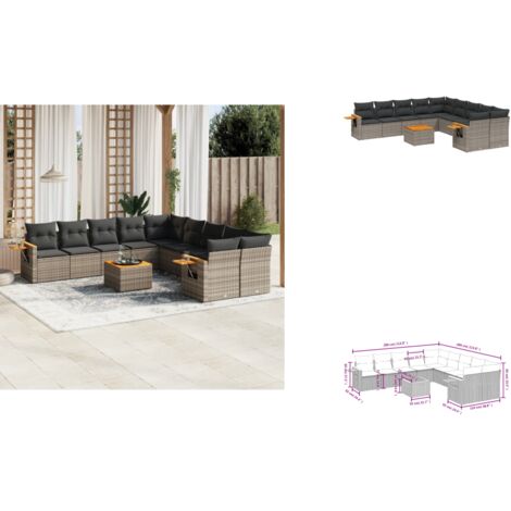 Salon de jardin 11 pcs avec coussins gris résine tressée - Salon De Jardin - Canapé Extérieur - Mobilier De Jardin - Set Salon De Jardin - Résine Tressée