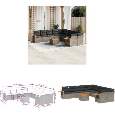 Salon de jardin 11 pcs avec coussins gris résine tressée - Salon De Jardin - Canapé Extérieur - Mobilier De Jardin - Set Salon De Jardin - Résine Tressée - Home & Living