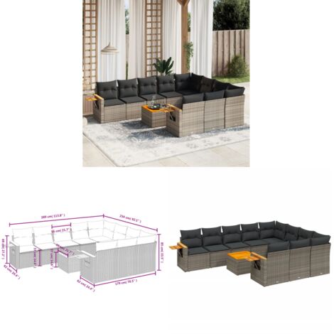 Salon de jardin 11 pcs avec coussins gris résine tressée - Salon De Jardin - Canapé Extérieur - Mobilier De Jardin - Set Salon De Jardin - Résine Tressée - Home & Living