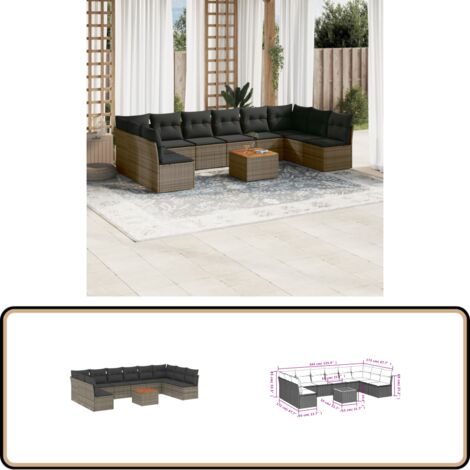 Salon de jardin 11 pcs avec coussins gris résine tressée - Salon De Jardin - Mobilier De Jardin - Salon Extérieur - Set De Salon - Chaise Longue