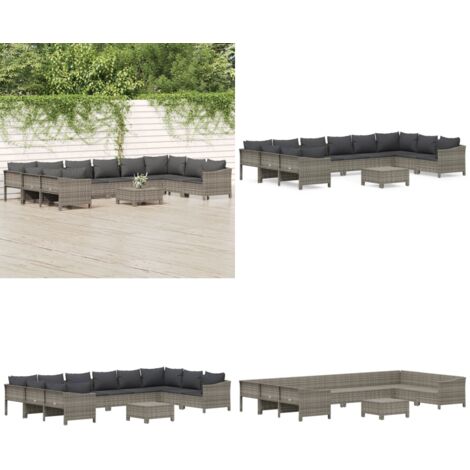 Salon de jardin 11 pcs avec coussins Gris Résine tressée - Salon De Jardin - Mobilier De Jardin - Set De Salon Extérieur - Meubles De Jardin - Chaise Lounge - Home & Living