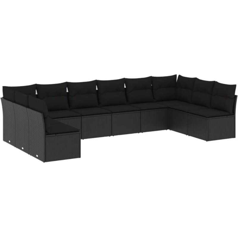 Vidaxl - Salon de jardin 10 pcs avec coussins noir résine tressée