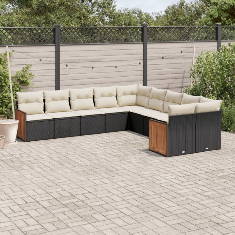 Vidaxl - Salon de jardin 10 pcs avec coussins noir résine tressée