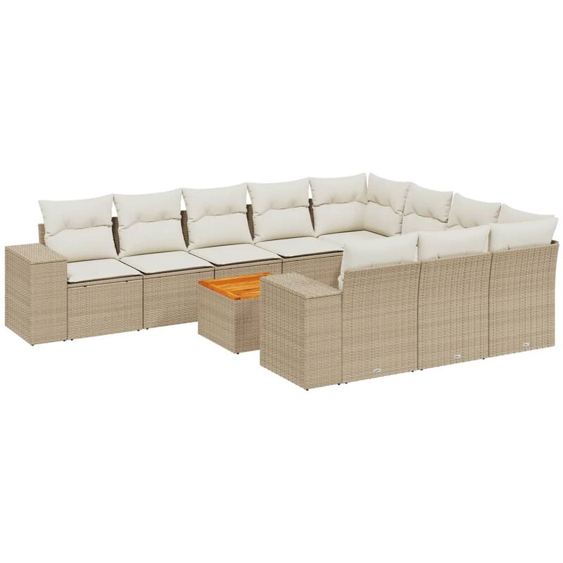 Salon de jardin 11 pcs avec coussins beige résine tressée Vidaxl
