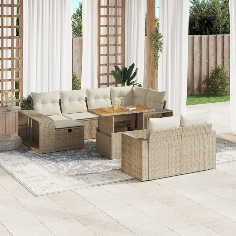 Salon de jardin 11 pcs avec coussins beige résine tressée vidaXL