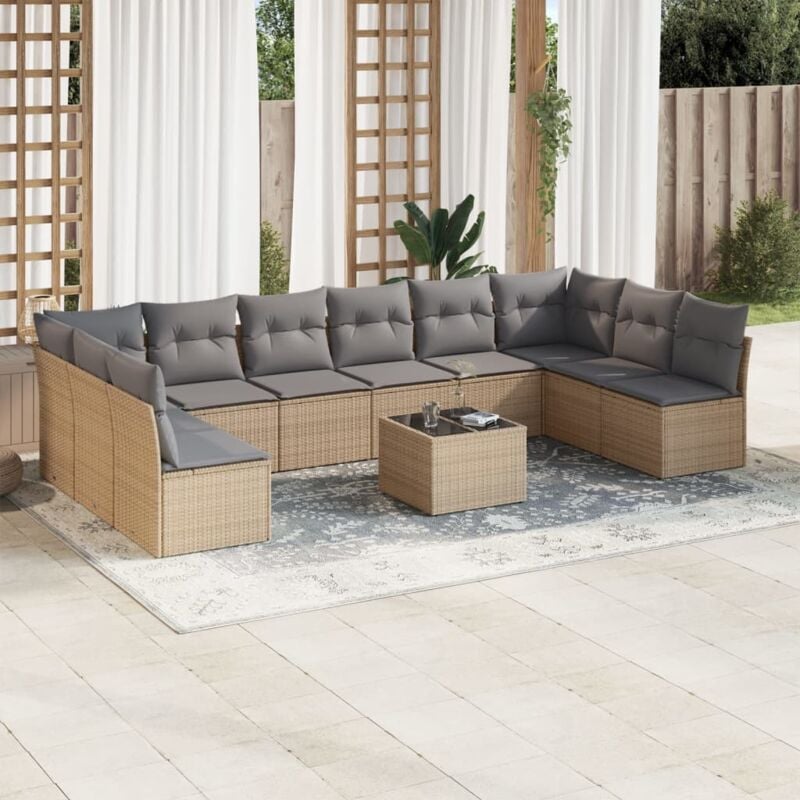 Salon de jardin 11 pcs avec coussins beige résine tressée vidaXL