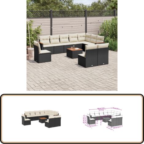 Salon de jardin 11 pcs avec coussins noir résine tressée - Ensemble Salon De Jardin - Meuble Extérieur - Jardin - Canapé Pliable - Rotin Synthétique