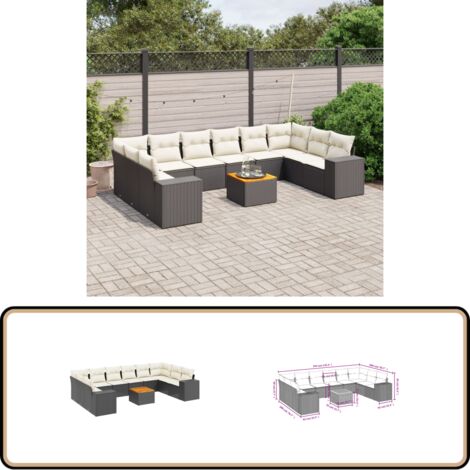 Salon de jardin 11 pcs avec coussins noir résine tressée - Ensemble Salon De Jardin - Meuble Extérieur - Jardin Design - Mobilier De Jardin - Chaise Lounge