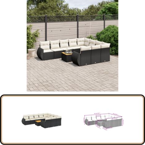 Salon de jardin 11 pcs avec coussins noir résine tressée - Ensemble Salon De Jardin - Meuble Extérieur - Jardin Design - Mobilier De Jardin - Chaise Lounge
