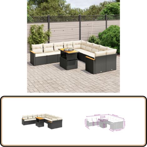 Salon de jardin 11 pcs avec coussins noir résine tressée - Ensemble Salon De Jardin - Meuble Extérieur - Jardin Design - Mobilier De Jardin - Chaise Lounge
