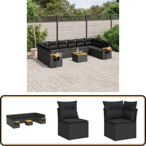 Salon de jardin 11 pcs avec coussins noir résine tressée - Ensemble Salon De Jardin - Meuble Extérieur - Jardin Design - Mobilier De Jardin - Chaise Lounge