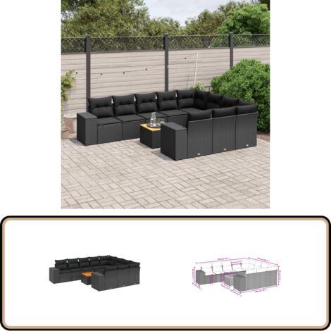Salon de jardin 11 pcs avec coussins noir résine tressée - Ensemble Salon De Jardin - Meuble Extérieur - Jardin Design - Mobilier De Jardin - Chaise Lounge