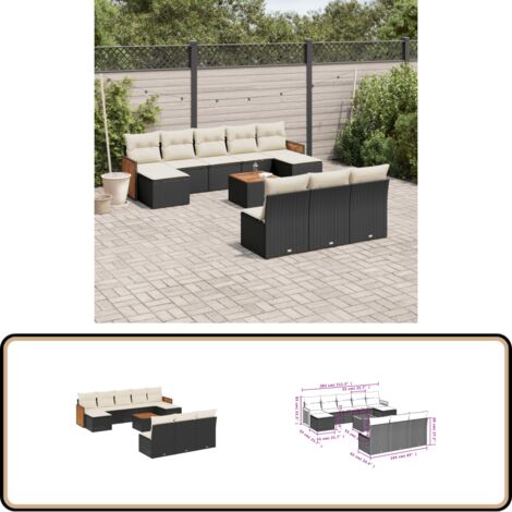 Salon de jardin 11 pcs avec coussins noir résine tressée - Ensemble Salon De Jardin - Meuble Extérieur - Jardin Design - Mobilier De Jardin - Chaise Lounge