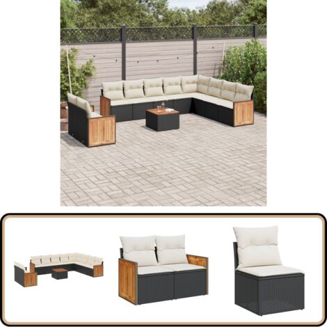 Salon de jardin 11 pcs avec coussins noir résine tressée - Ensemble Salon De Jardin - Meuble Extérieur - Jardin Design - Mobilier De Jardin - Chaise Lounge