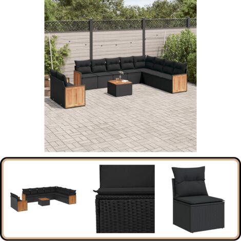 Salon de jardin 11 pcs avec coussins noir résine tressée - Ensemble Salon De Jardin - Meuble Extérieur - Jardin Design - Mobilier De Jardin - Chaise Lounge
