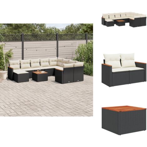 Salon de jardin 11 pcs avec coussins noir résine tressée - Ensemble Salon De Jardin - Mobilier De Jardin - Canapé Extérieur - Set De Salon - Chaise Longue