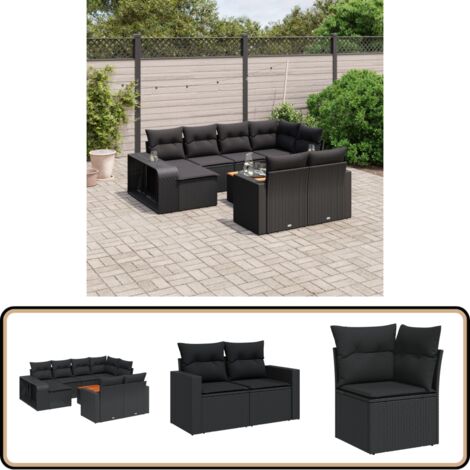 Salon de jardin 11 pcs avec coussins noir résine tressée - Ensemble Salon De Jardin - Mobilier De Jardin - Canapé Extérieur - Table De Jardin - Chaise Lounge